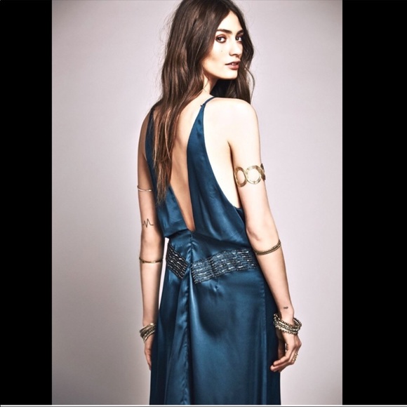 NWT Free People & Candela Satin Jeweled Maxi Gown Size 6 - Picture 4 of 12